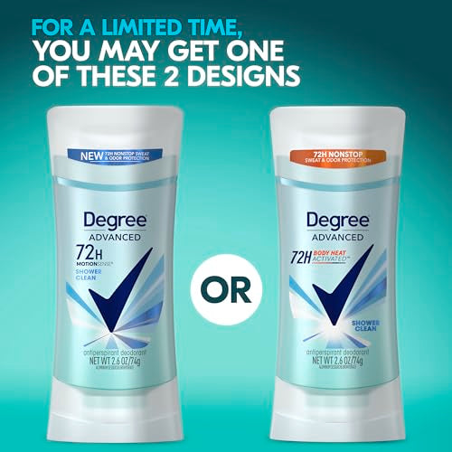Degree Advanced Protection Antiperspirant Deodorant Shower Clean for 72-Hour Sweat & Odor Control for Women, with Body Heat Activated Technology, 2.6 oz