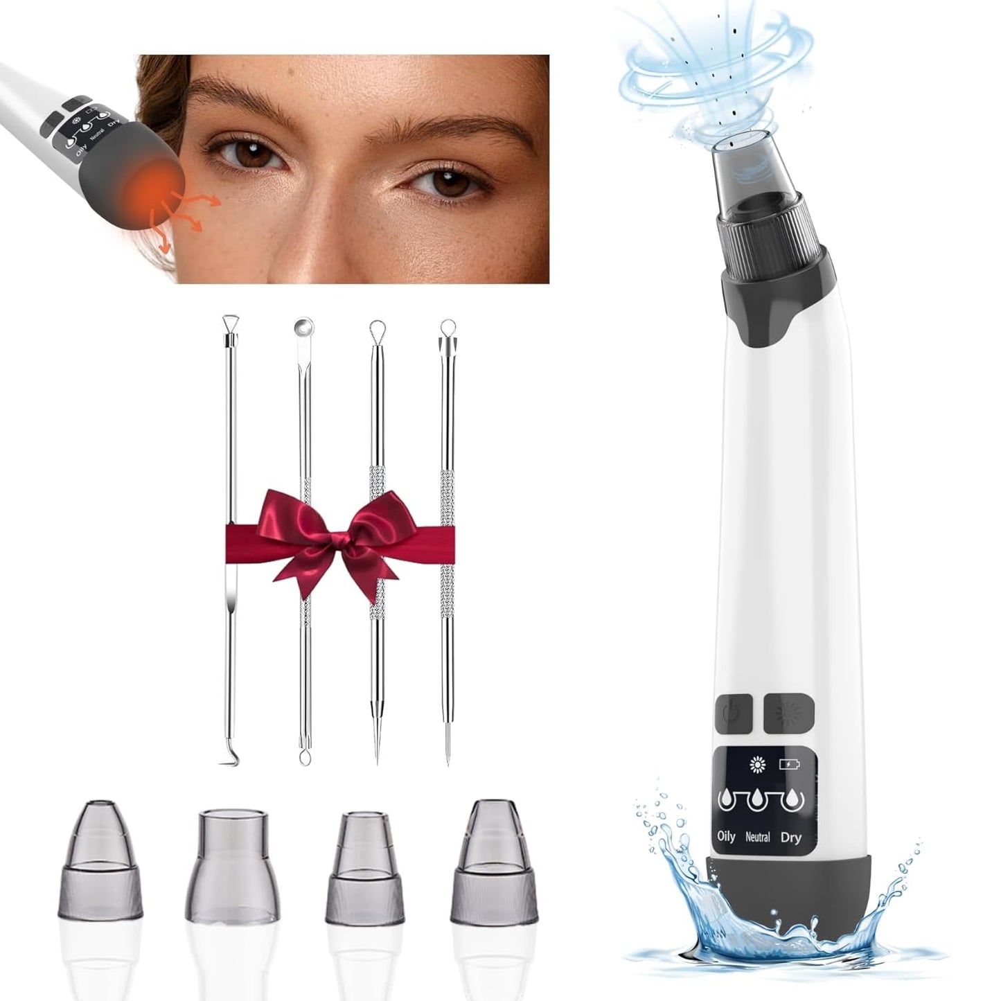 Blackhead Remover Pore Vacuum - Facial Pore Cleaner with 3 Adjustable Suction Levels, 4 Blackhead Removal Tools, Electric Acne Extractor Tool for Women & Men