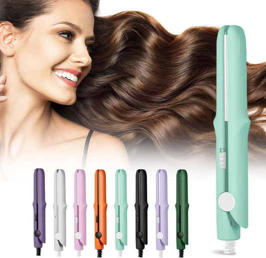 2 in 1 Mini Dual Purpose Curling Iron, 2026 New Portable Curling Wand & Flat Iron Hair Straightener, Mini Wave Hair Curling Iron Wand for Short and All Hair Types (Green)