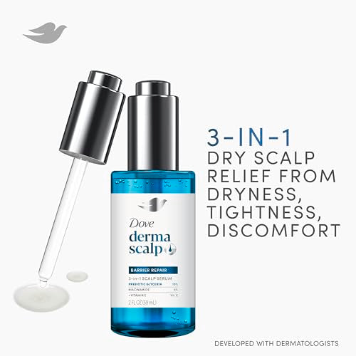 Dove Derma Scalp Dandruff Relief 3-in-1 Barrier Repair Serum 1 ct with Prebiotic Glycerin, Niacinamide and Vitamin E for Dandruff-Prone, Flaky, Dry Scalp 2 oz