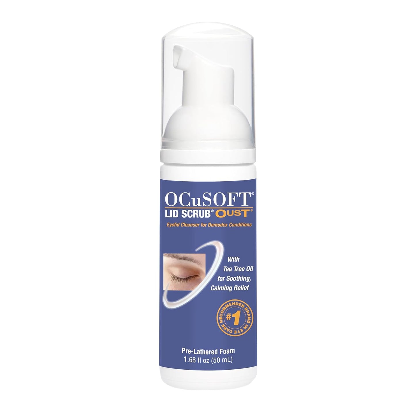 OCuSOFT Oust Demodex Foam Cleanser - Extra Strength - Foaming Cleanser for Eyelids & Eyelashes with Tea Tree Oil - Eyelid Cleanser to Remove Oil, Debris & Pollen - 1.68 fl oz