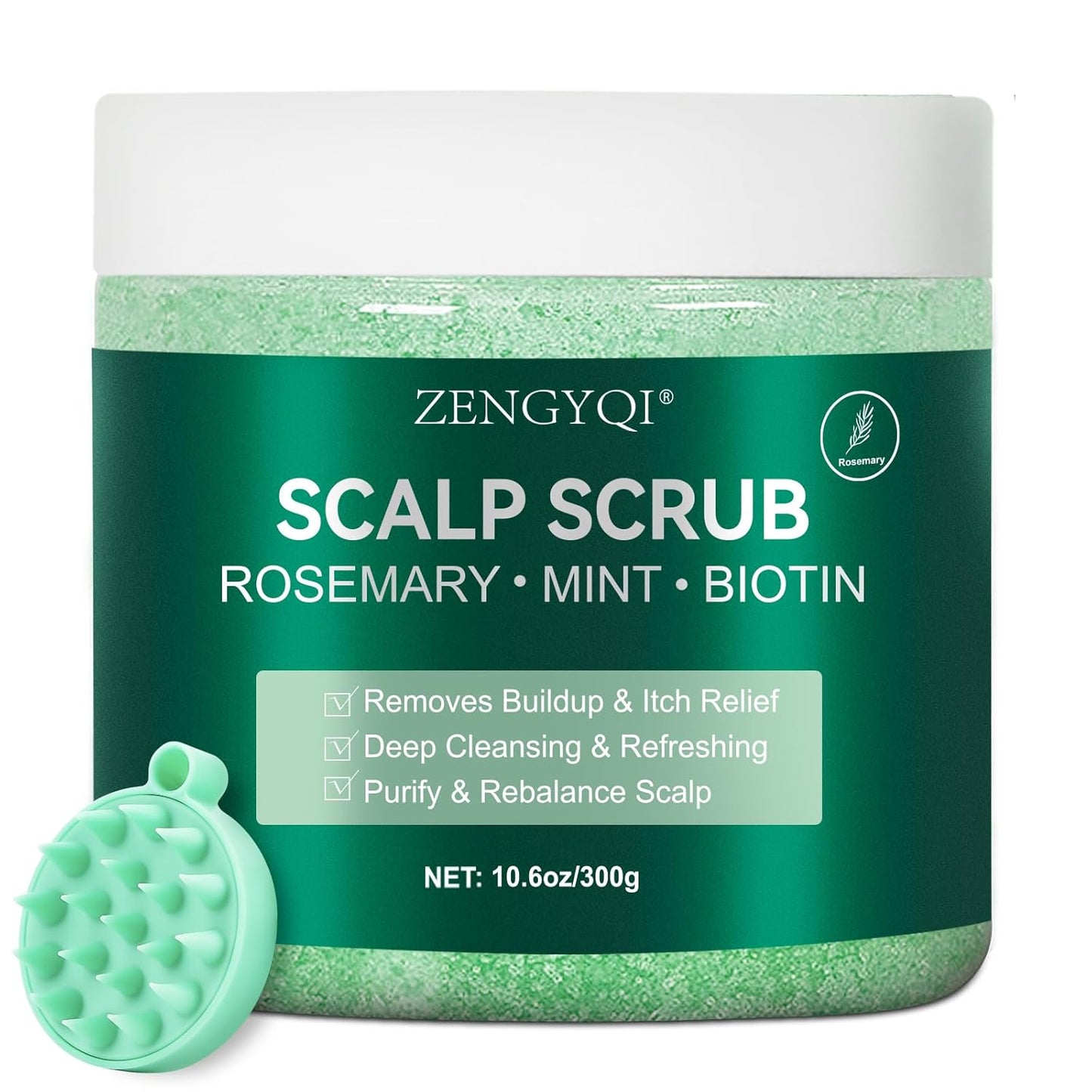 Scalp Scrub, Rosemary & Mint Oil & Biotin Scalp Exfoliator Scrub Shampoo with Silicone Cleansing Massager, Hair Treatment for Itchy Scalp, Dandruff & Buildup Removal & Thick and Strong Hair Growth