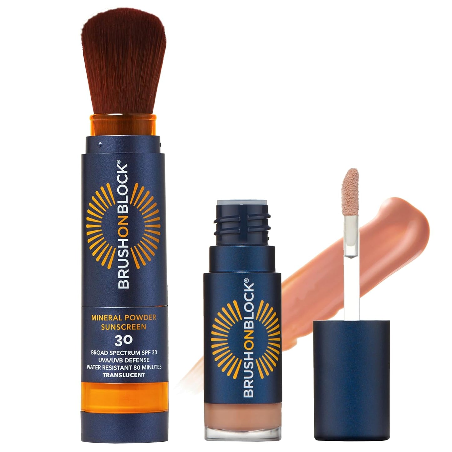 Brush On Block Full Face Sun Protection Kit, Translucent Mineral Powdered Sunscreen & Protective Lip Oil SPF 30, Reef Friendly, FSA HSA Eligible