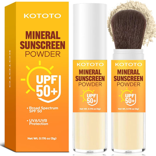 Kototo Powder Sunscreen for Scalp (0.176 oz), Brush On Sunscreen Powder SPF50, Lightweight Breathable Mineral Sun Screen Protector for Face & Scalp, Travel-Friendly, Non-Greasy & Invisible Finish
