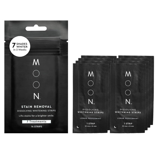 MOON Dissolving Teeth Whitening Strips, 14 No Rinse White Strips, Peppermint, Hydrogen Peroxide & Essential Oils, Whiten Sensitive Teeth up to 7 Shades in 2 Weeks, Travel Essentials, Vegan Oral Care