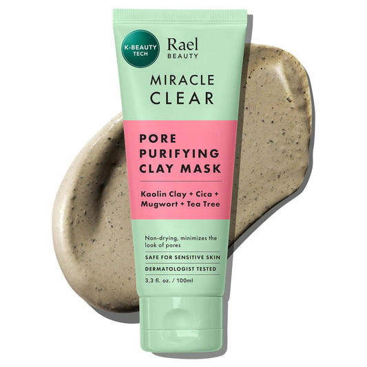 Rael Face Mask, Miracle Clear Clay Mask – Deep Pore Cleanser with Tea Tree & Gentle Exfoliation for Blackheads, Korean Skin Care (3.4 fl oz)