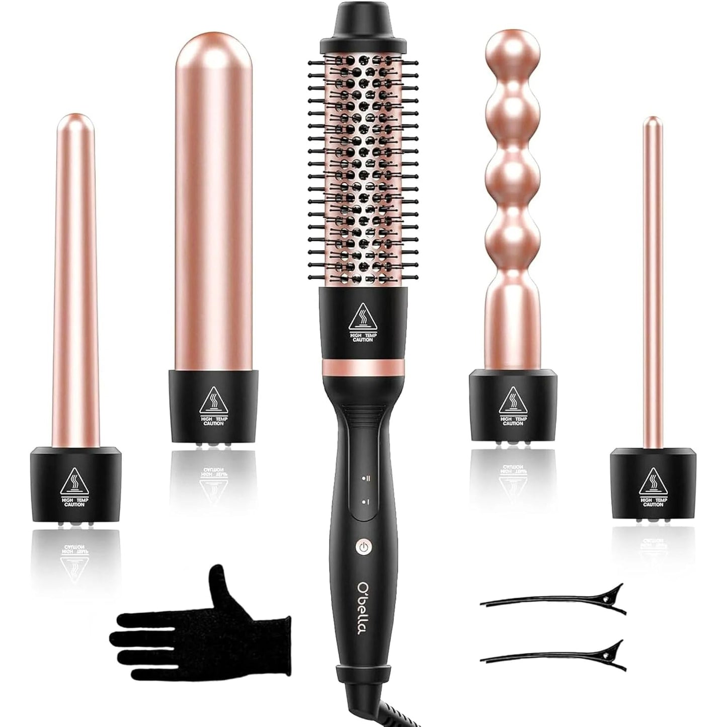 O'bella 5 in 1 Wand Curling Iron Set,Curling Wand Set with Thermal Brush&4 Interchangeable Ceramic Curling Wand(0.35”-1.25”), Instant Heat Up, Dual Voltage Hair Curler, Gifts for Women
