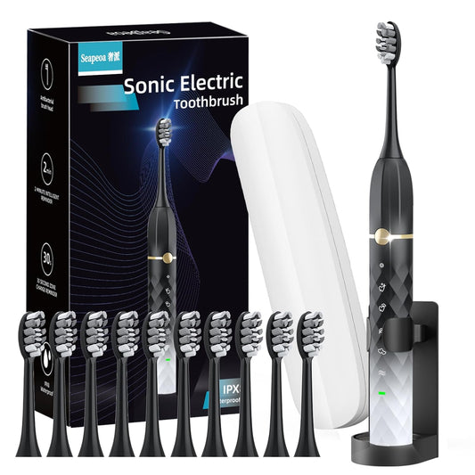 Electric Toothbrush Set, Equipped with 10 Brush Heads and Travel case, IPX8 Waterproof, 2-Minute Timer, 42000 high-Frequency Vibrations, 5 Modes, The First Choice for Gift Giving