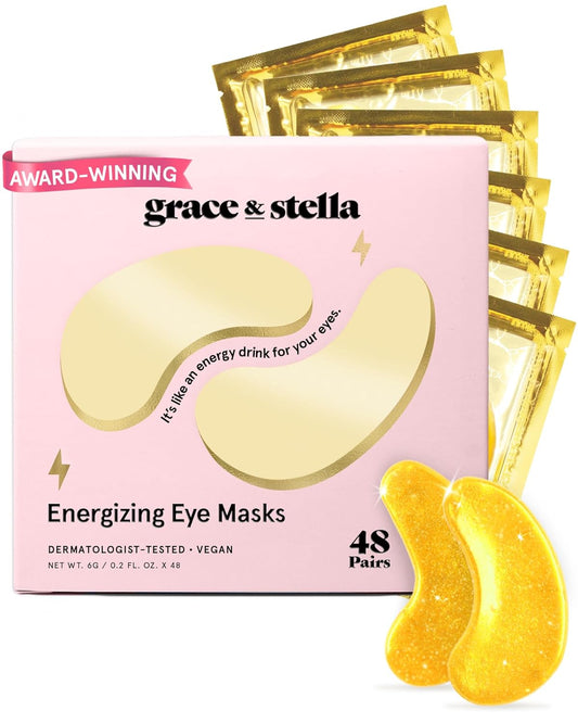 grace & stella Award Winning Under Eye Mask - Birthday Gifts for Women - Gel Eye Patches for Dark Circles, Puffy Eyes, Wrinkles, Undereye Bags - Gifts for Teen Girls Vegan Self Care (48 Pairs, Gold)