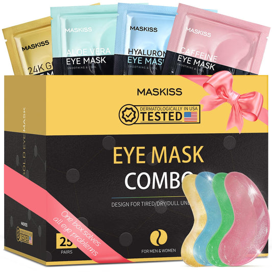 Maskiss Under Eye Patches(25 Pairs), 24K Gold, Caffeine, Hyaluronic Acid, Aloe Vera Eye Masks for Dark Circles Puffy Eyes Undereye Bags, Eye Skin Care Gift Set for Bachelorette Party Favors