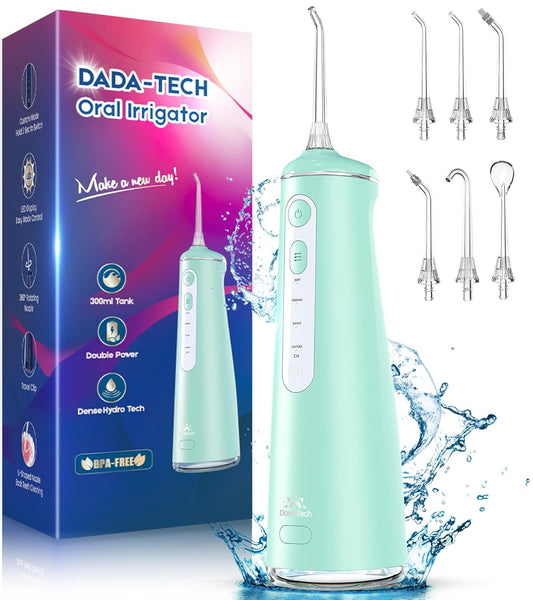 Water Flosser for Teeth, Cordless Oral Irrigator Portable Dental Cleaner Picks with 8 DIY Modes 7 Jets 300ml Tank Braces Flossers Rechargeable (Green)