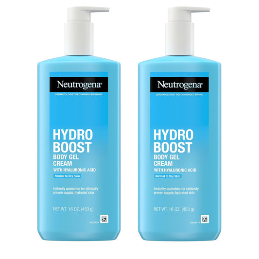 Neutrogena Hydro Boost Body Gel Cream, Hydrating Body Lotion with Hyaluronic Acid for Normal to Dry Skin, Hyaluronic Acid Lightweight Moisturizer, 16 oz, 2 Pack