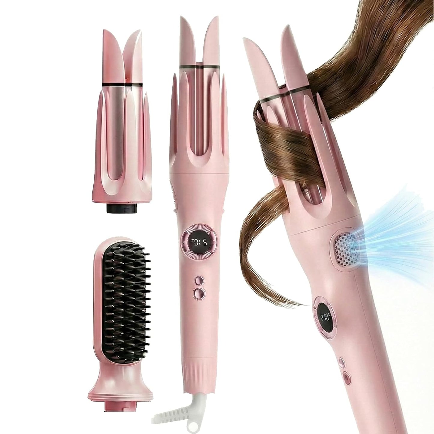 Hair Curler Automatic Rotating with Hair Curler & Straightener -3-In-1Tenazas para Ondas De Cabello -Curling Iron Automatic Hair Curler with Cold Air Styling,3 Temp,Negative Ions, Ceramic Coated
