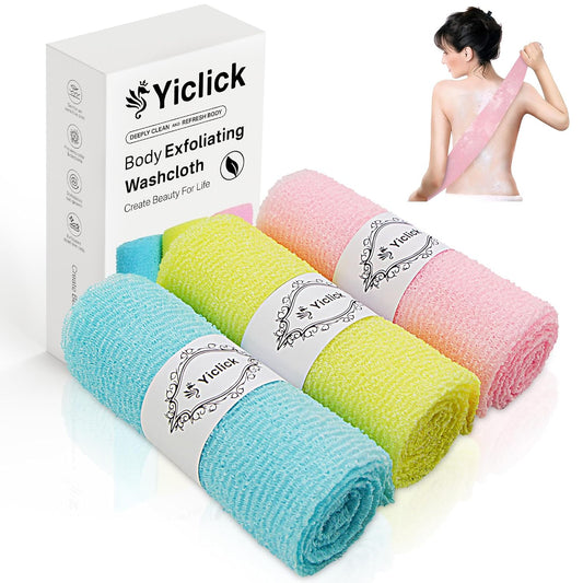 Yiclick Exfoliating Washcloth Towel, Japanese Exfoliating Wash Cloth, Korean Body Scrubber Exfoliator, Back Scrubber Washer for Shower Bath, Body Scrub African Net Sponge Loofah Luffa Colors