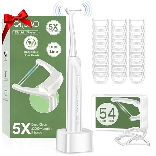 Electric Flosser for Teeth and Adults with 5 Speeds & 54 Refill Heads,Sonic Oscillation Gliding Dental Floss Picks Sensitive Gum Care,Water Flosser Alternative,5X Better Cleaning for Plaque,No Break