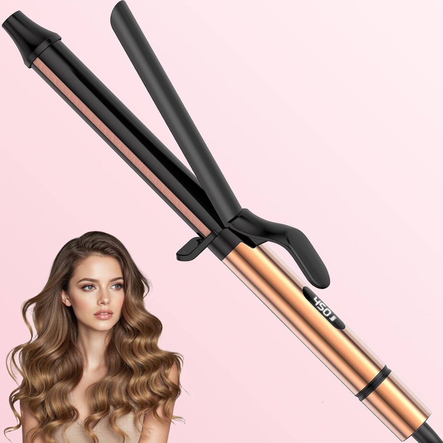 Mescomb 1.25 inch Long Barrel Curling Iron 1 1/4 inch with 8 Heat Settings, 10-Minute Curls, Ceramic Curling Iron, 30s Fast-Heating, Beach Waver/Volumized/, 110-240V for Travel, 60 Mins Auto Off