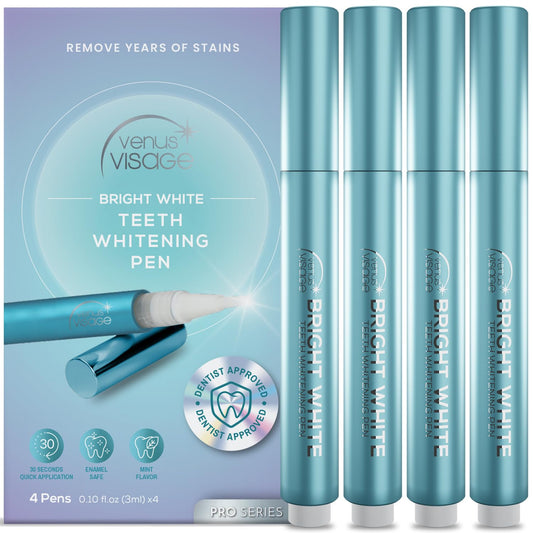 Venus Visage Teeth Whitening Pen, 40+ Uses - Teeth whitening Gel with Professional Formulation and Ingredients - Best Teeth Whitener Overnight and No Tooth Sensitivity (Mint) (0.10 Fl Oz (Pack of 4))