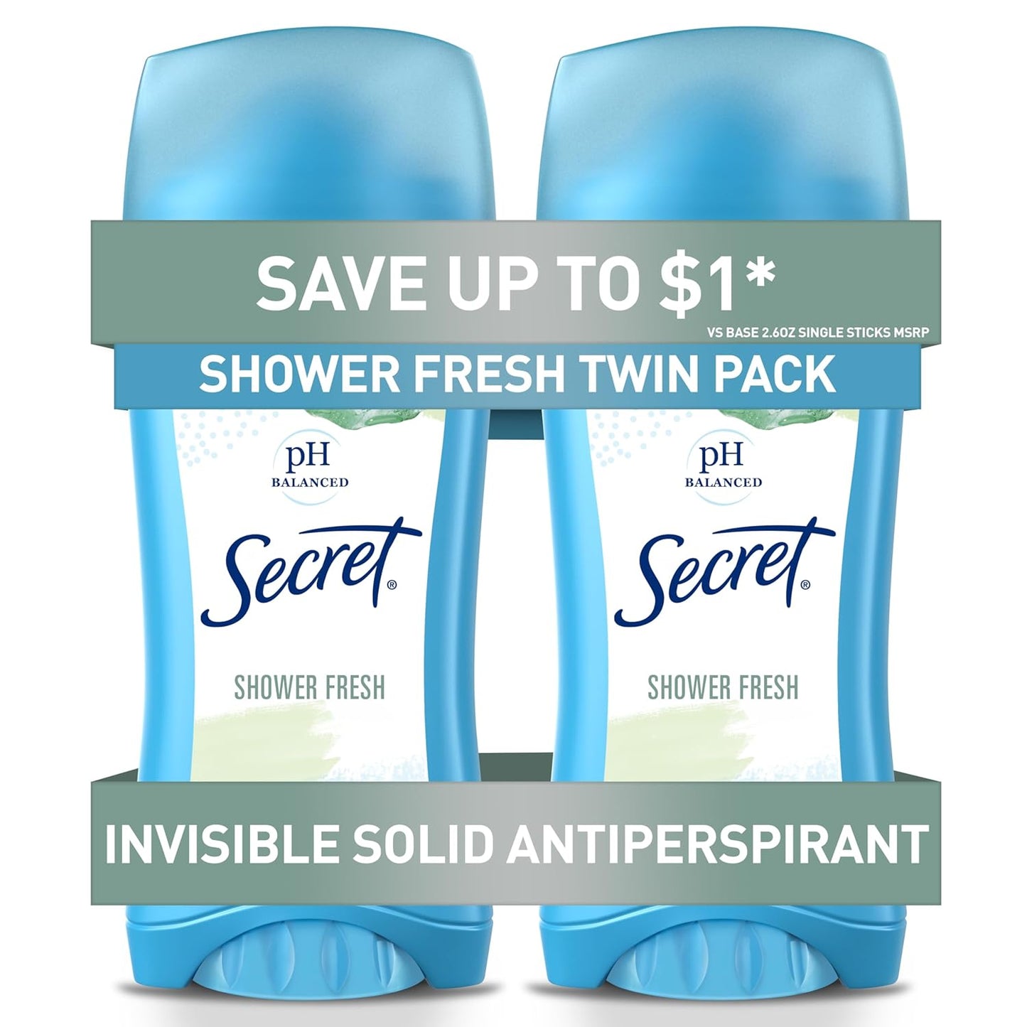Secret Antiperspirant and Deodorant for Women, 24hr Sweat & Odor Protection, PH Balanced Protection, Gentle on Skin, Invisible Solid, Shower Fresh Scent, 2.6 oz (Pack of 2)