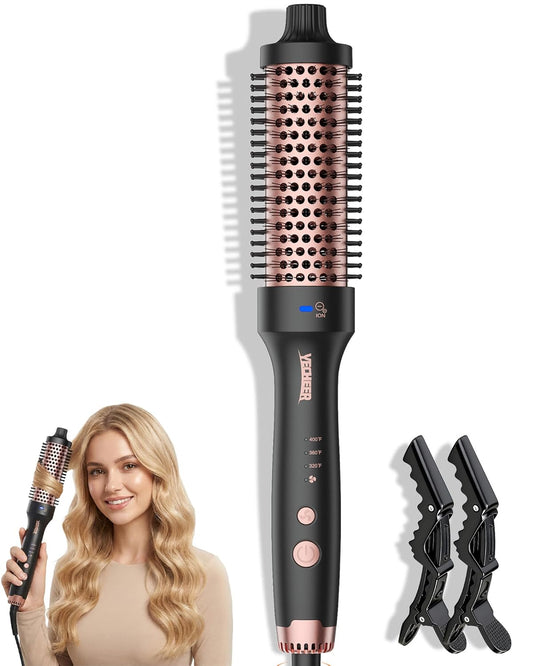 Upgraded Thermal Brush for Hair Volume Boost, 1.5 Inch Heated Curling Brush for Fast Styling & Blowout Look, 2× Negative Ion Release to Smooth Frizz, Airflow Heat & Dual PTC Technology Hair Tool
