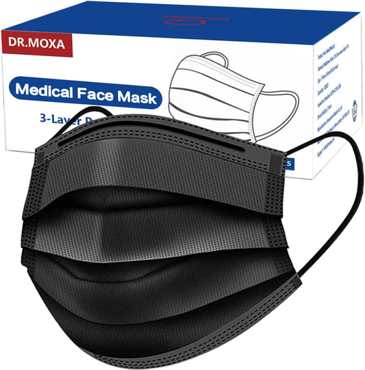 100 Pack Medical Grade Black Disposable Face Masks-Protective 3 Ply Face Mask for Adults, Comfortable,Soft, Breathable