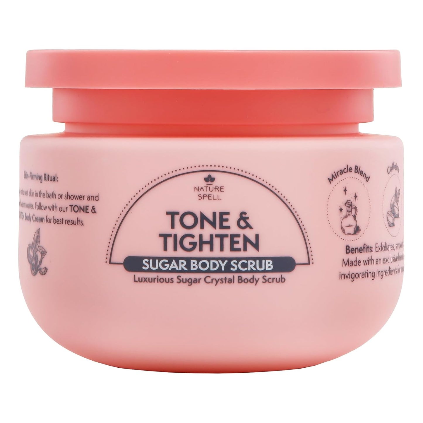 Nature Spell Tone & Tighten Sugar Body Scrub, Smooth and Radiant Exfoliating Body Scrub with Hyaluronic Acid, Ginseng Extract and Plant Collagen, For All Skin Types, 10.5 fl oz