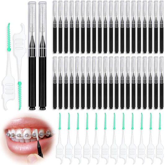 270Pcs Interdental Brush, 220Pcs Soft Dental Picks & 50Pcs Braces Brush for Teeth, Bendable Braces Flossers Heads Interdental Brushes Between Teeth Oral Tooth Braces Cleaner Kit (Black)
