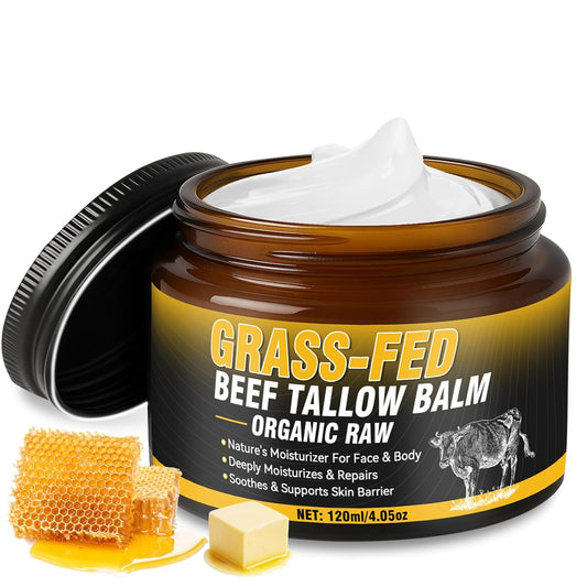Beef Tallow for Skin Cream 120ml, Tallow And Honey Balm, Grass-Fed Whipped Tallow Face Moisturizer, Deep Nourishing for Face & Body, Suitable For All Skin Types
