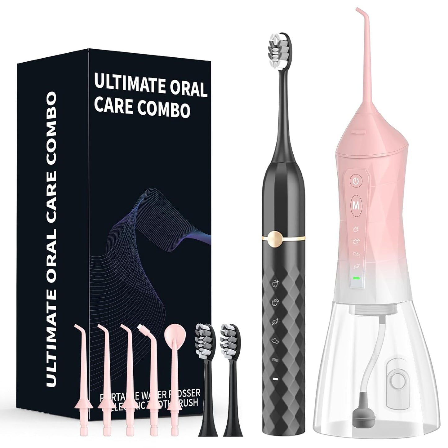 Water flosser+Electric Toothbrush Combination Set -5-Speed Sonic Electric Toothbrush, 4-Speed Portable Water flosser, Super Waterproof, a Great Gift for Friends (Pink)