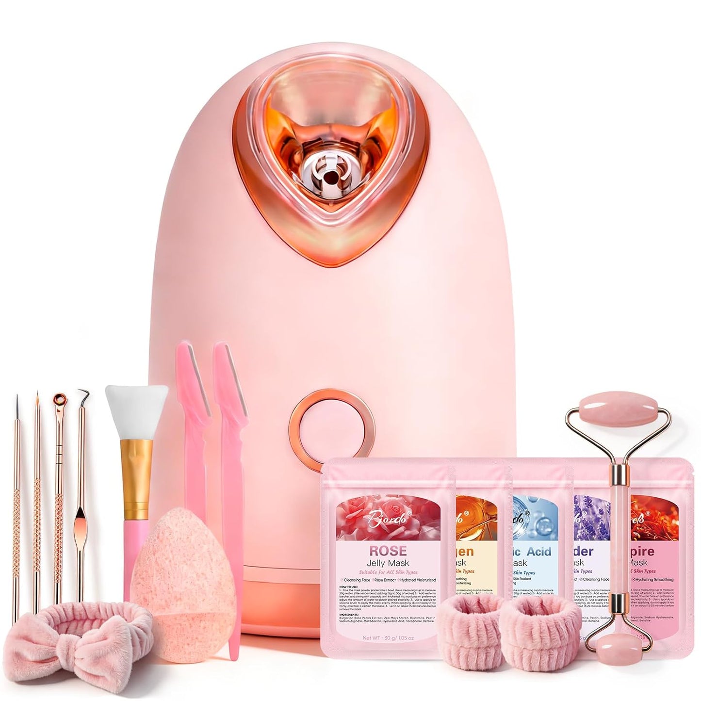 Facial Steamer Spa Kit with 17 Skin Care Tools, Nano Ionic Face Steamer for Deep Cleaning Unclogs Pores, Warm Mist Humidifier Steamer for Face Home Sauna SPA, Valentines Day Gifts for Women