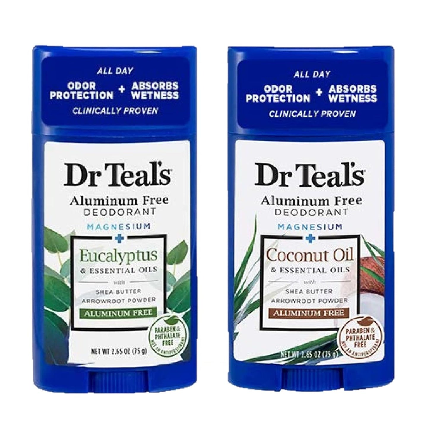 Dr. Teals Deodorant Variety Gift Set (2 Pack, 2.65oz Ea.) - Eucalyptus, & Coconut Oil - Essential Oils, Shea Butter & Magnesium Help Absorb Moisture & Keep Skin Clean & Healthy