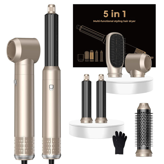 5 in 1 Hair Dryer Brush Set,Professional Negative Ionic Hot Air Styler, Air Curling Wrap Styler,Detachable Blow Dryer Brush With Auto Wrap Curlers,Hair Styling Tools For Straight/Curl/Drying/Smoothing