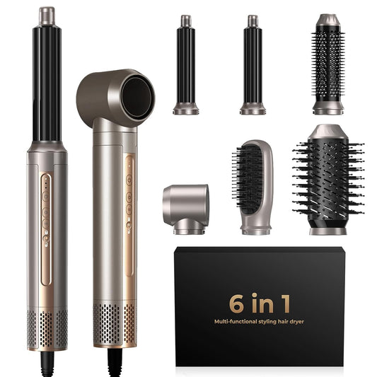 Hair Dryer Brush,6 in 1 Professional Hot Air Styler,Powerful Air Curling Wrap Styler,Negative Ionic Hair Dryer Fast Drying, Multi Hair Stylerfor Curling Volumizing Straightening Styling