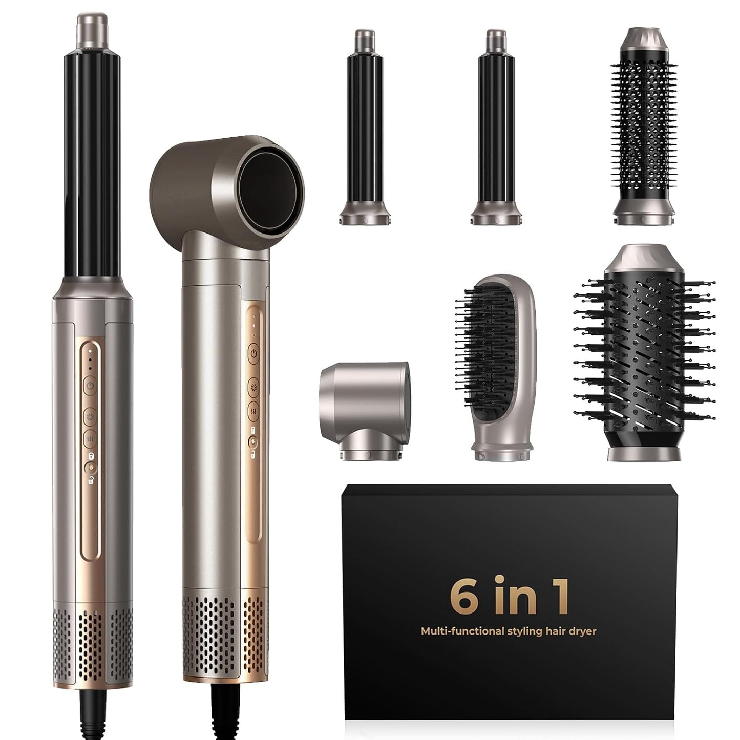 Hair Dryer Brush,6 in 1 Professional Hot Air Styler,Powerful Air Curling Wrap Styler,Negative Ionic Hair Dryer Fast Drying, Multi Hair Stylerfor Curling Volumizing Straightening Styling