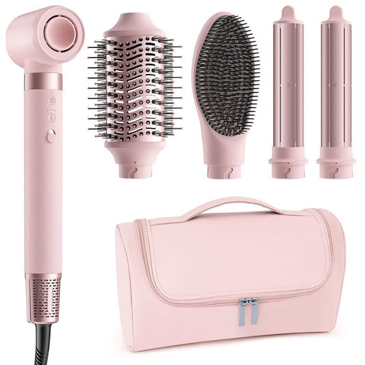 MESCOMB 5 in 1 Hot Air Styler Wrap - High-Speed Hair Dryer, Volumizing Brush with Auto Curlers, Fast Drying & Frizz-Free Styling Straightening, No Heat Damage, Includes Travel Bag, Gift for Women