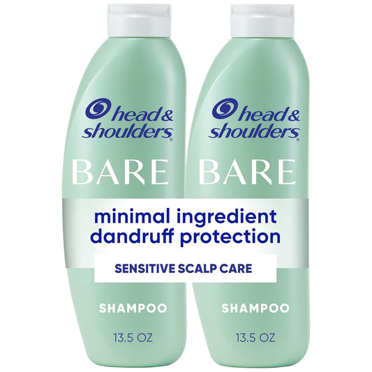 Head & Shoulders Anti-Dandruff Shampoo, BARE Sensitive Scalp Care Twin Pack, with 1% Pyrithione Zinc, Fragrance-Free, Free of Sulfates, Silicones, Gentle, 13.5 fl oz Each