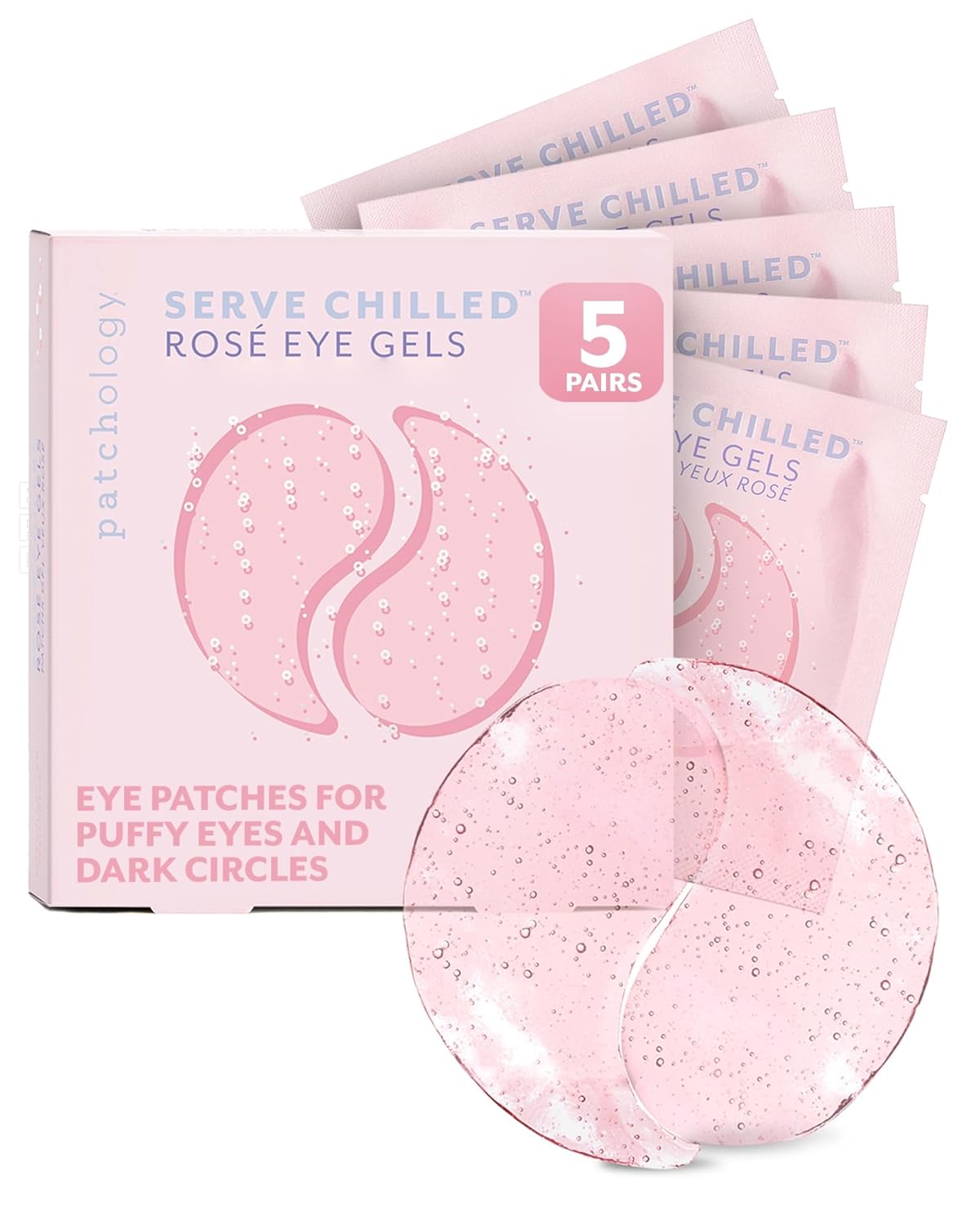 Patchology Serve Chilled Rosé Hydrating Under Eye Patches – Hyaluronic Acid & Antioxidant-Infused Eye Masks to Reduce Dark Circles, Puffiness & Fine Lines - Ideal Skincare Essentials (5 Pairs)