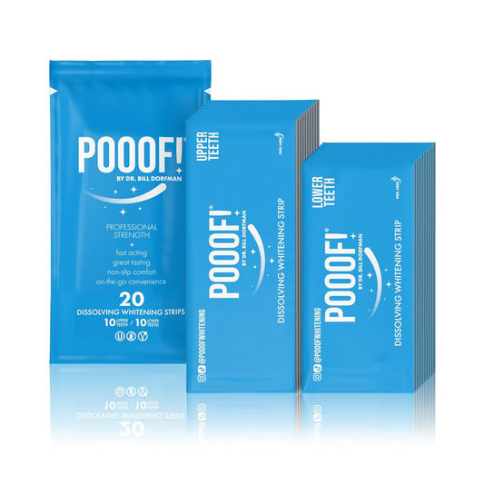POOOF! Dissolving Teeth Whitening Strips by Dr. Bill Dorfman | 12% Hydrogen Peroxide | No-Slip Melt-Away Advanced Seal | Fast Stain Removal | Enamel & Sensitive Safe | 20 Ct (10-Day) | Polar Mint