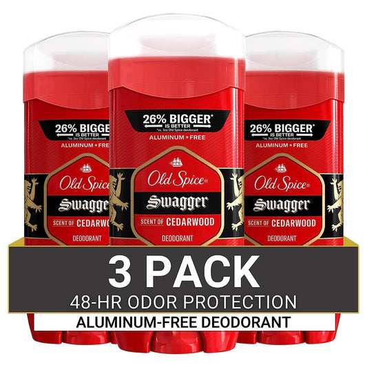 Old Spice Aluminum Free Deodorant for Men, 24/7 Odor Protection, 24/7 Freshness & Lasting Scent, Swagger with Cedarwood Scent, 3.8 oz (Pack of 3)