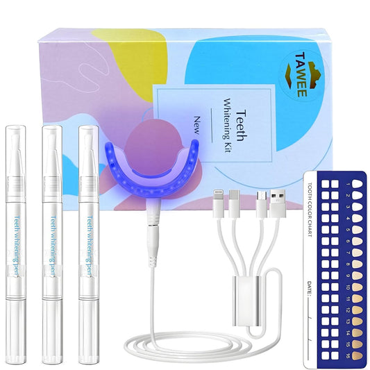 TAWEE Teeth Whitening Kit Safe for Sensitive Teeth & Enamel Wired Tooth whitening Accelerator Light with 16 Blue LED Birthday Gifts for Women Men Gum Health