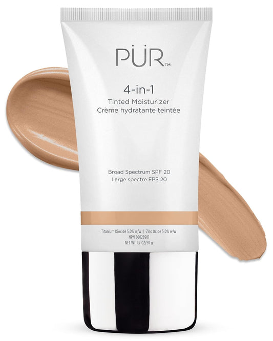 PÜR MINERALS 4-in-1 Tinted Moisturizer With SPF 20 - Hydrating Face Moisturizer, Primer, & Foundation With Shea Butter, Aloe Vera & Vitamin B3 - Vegan Friendly - Free of Paraben, Gluten & BPA