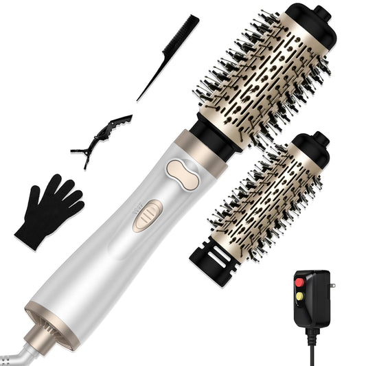 3 in 1 Rotating Hair Dryer Brush, Auto Rotating Blow Dryer Brush Spinning with 2 Brushes (2" & 1.5"), Negative Ionic Brush Blow Dryer, Round Brush Blow Dryer Volumize Curling 100-120V