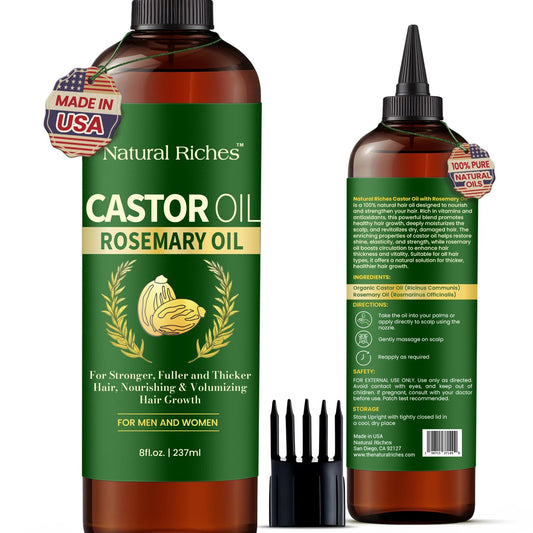 Natural Riches Castor Oil with Rosemary Oil, 8 fl oz, For Stronger, Fuller and Thicker Hair Growth - Organic Castor Oil with Rosemary Oil Premium Grade hair treatment