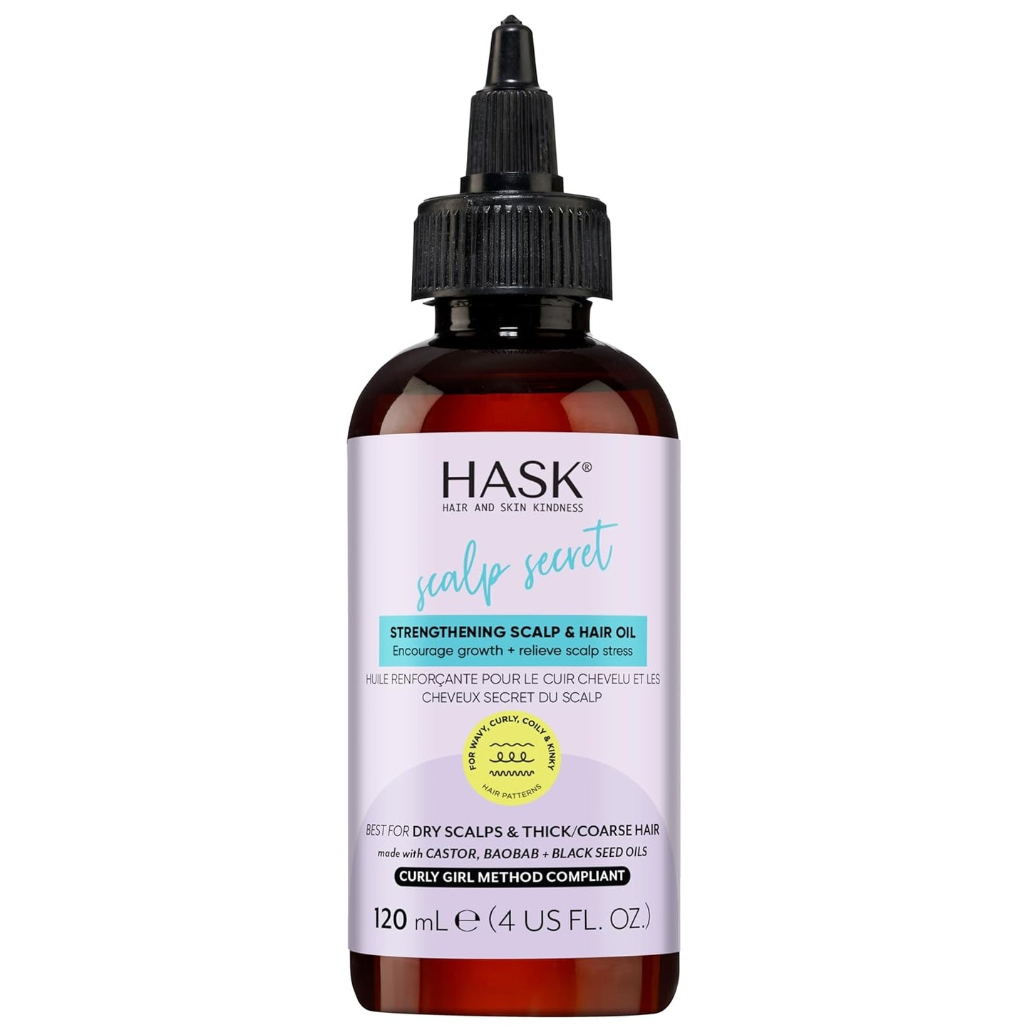 HASK Texture Series Strengthening Scalp & Hair Oil with Castor, Baobab & Black Seed Oils for Curly, Coily & Kinky Hair, Gluten-Free, Sulfate-Free, Cruelty-Free – 4 fl oz