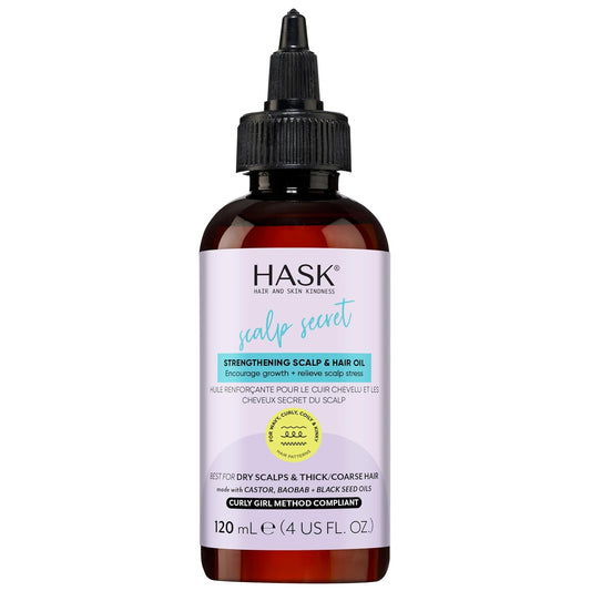 HASK Texture Series Strengthening Scalp & Hair Oil with Castor, Baobab & Black Seed Oils for Curly, Coily & Kinky Hair, Gluten-Free, Sulfate-Free, Cruelty-Free – 4 fl oz