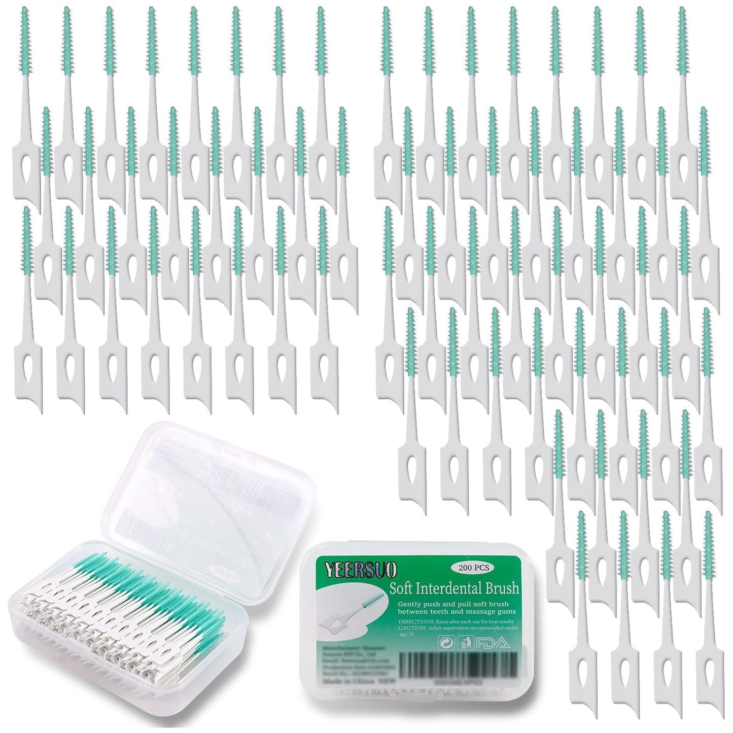 200 PCS Soft Dental Floss Picks, Dental Picks with case, Toothpicks Brush Between Teeth, Tooth Flossing Brush Disposable for Cleaning, Toothbrush Clean Tool, Green Color