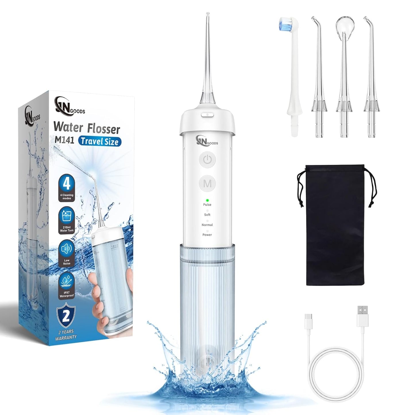 Mini Cordless Portable Water Flosser Oral Irrigator Water Teeth Cleaner Pick, Telescopic Water Tank, 4 Modes & IPX7 Waterproof, Home & Travel Water Flossers for Teeth, Braces Bridges Care.