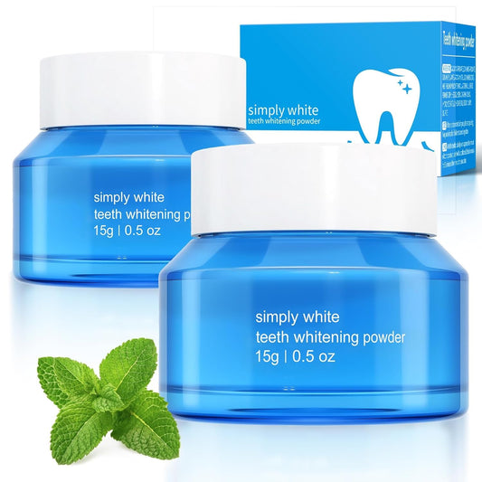2PCS Teeth Whitening Powder, Fast Stain Removal, Dentist-Recommended for Sensitive Tooth, Enamel Safety, Effectively Removes Coffee, Wine, and Tobacco Stains, Mint Fresh Breath (0.5 Ounce (Pack of 2))