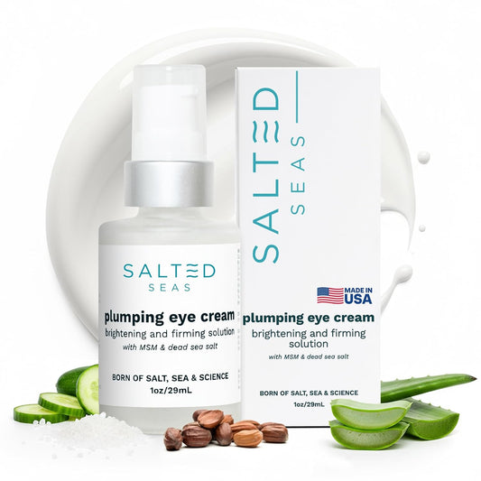 Salted Seas Plumping Eye Cream – Made in USA - Hydrating, Firming, Brightening Under Eye Treatment for Dark Circles, Puffiness & Fine Lines – Anti-Aging Skincare with Ocean Minerals & Hyaluronic Acid