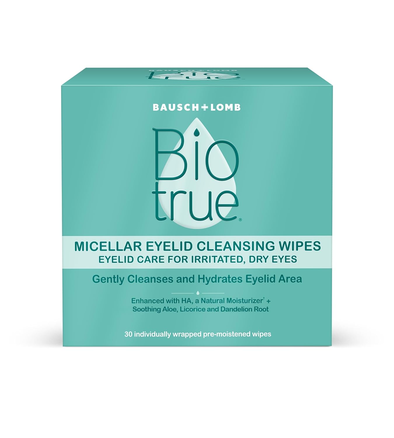 Biotrue Micellar Eyelid Cleansing Wipes, Fragrance-Free Eyelid Care for Dry, Irritated Eyes, Gently Cleanses, Hydrates & Soothes Eyelids, Moisturizing Eye Wipes for Daily Use, 30 Wipes (Pack of 1)