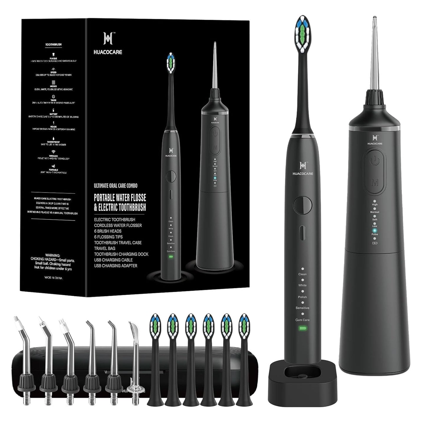 Upgraded Pro Dental Care Kit: 5-Mode Water Flosser & 50,000 VPM Sonic Electric Toothbrush | Premium Oral Clean Set with Enhanced Cleaning Modes, Larger Tank & Refined Design for Advanced Gum Health